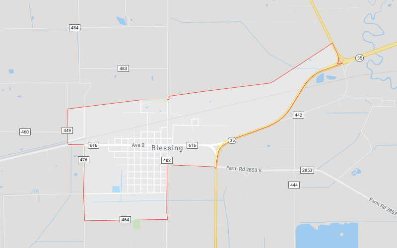 Blessing, TX Service Area Map